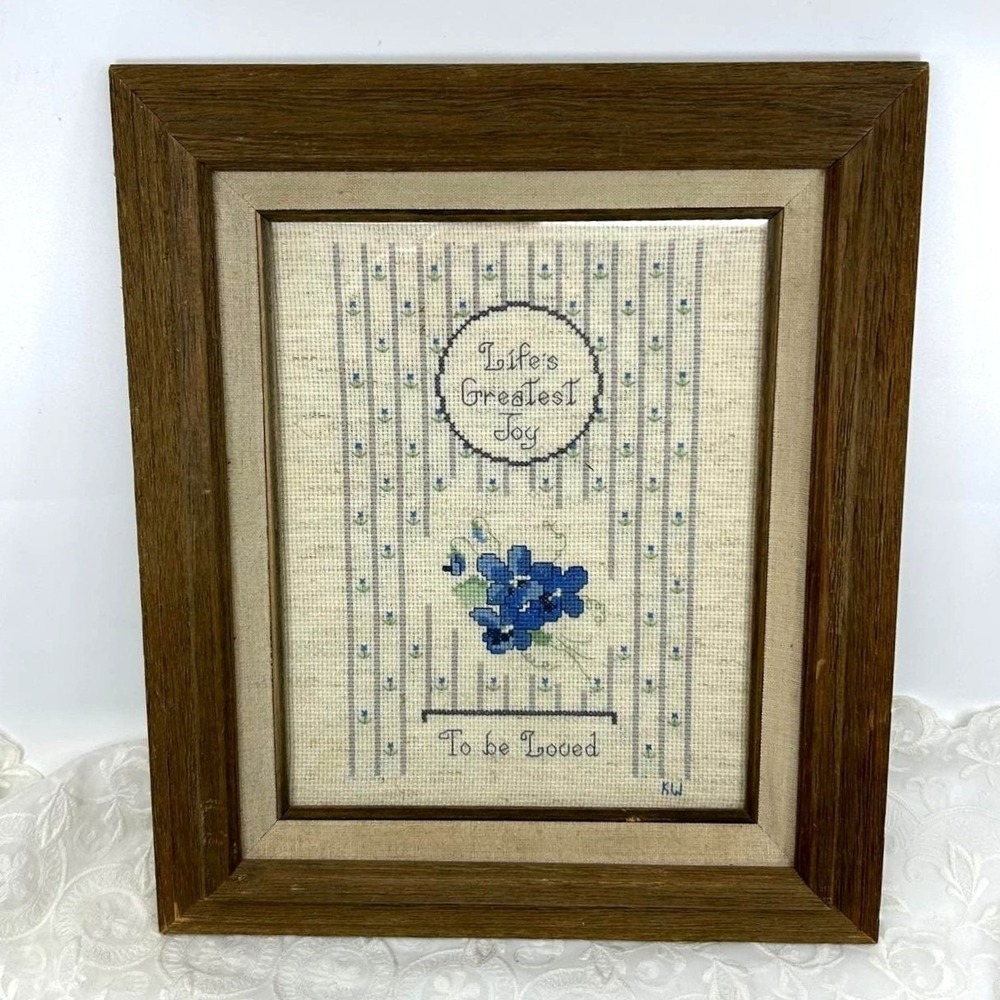 Vintage To Be Loved Cross Stitch Sampler Framed Art Work Floral Feminine